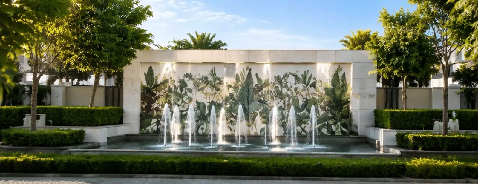 Architectural fountain feature and open township grounds in Lucknow